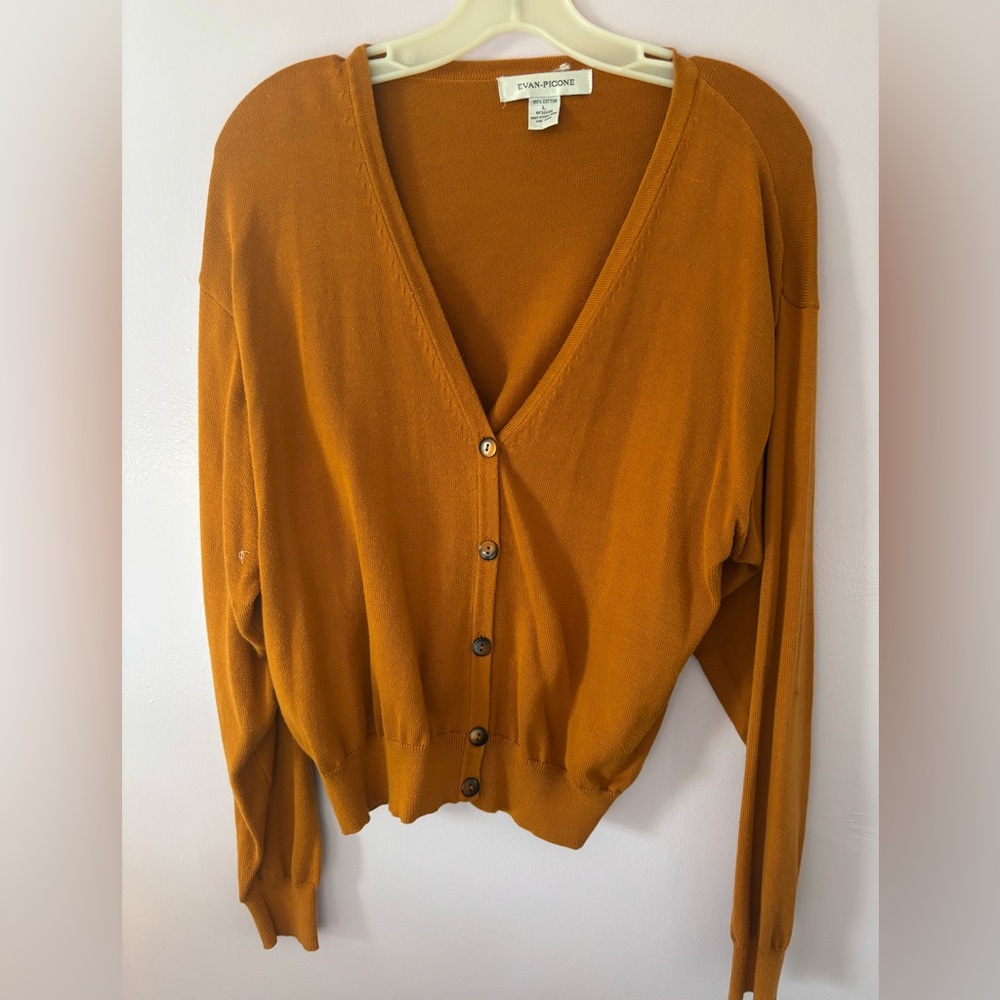 Vintage Evan-Picone 1990s Fine Knit Cardigan Deep Gold Rust Size L